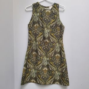 Vintage green paisley shift mini dress